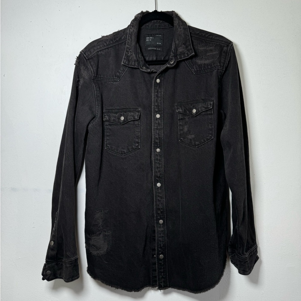Distressed Denim Button Up Shirt